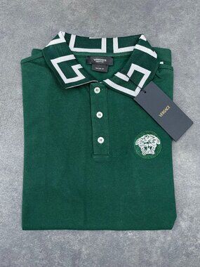 Versace Men’s Green Medusa Polo Shirt Tailor Fit- Size XXL